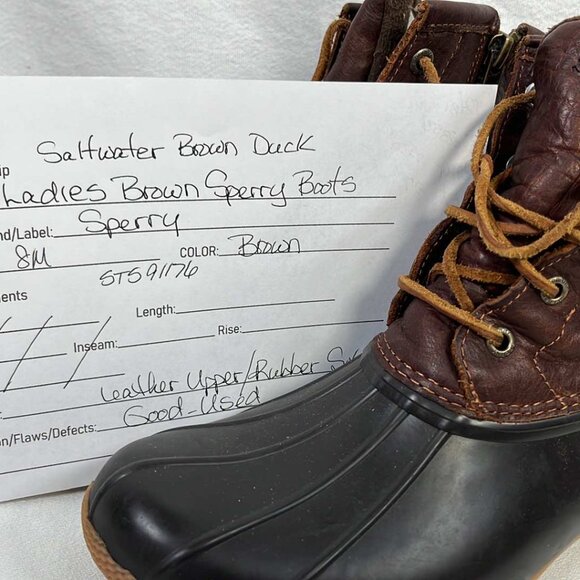 Sperry Saltwater Duck Boots 8M Brown Waterproof Rubber Boots Lace up & Zipper  O - Picture 2 of 12